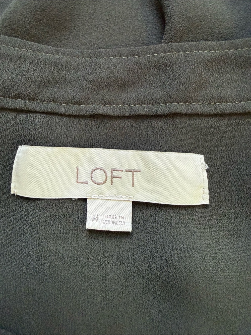 LOFT Olive Green Long-Sleeve Button-Shoulder Blouse - Picture 7 of 8